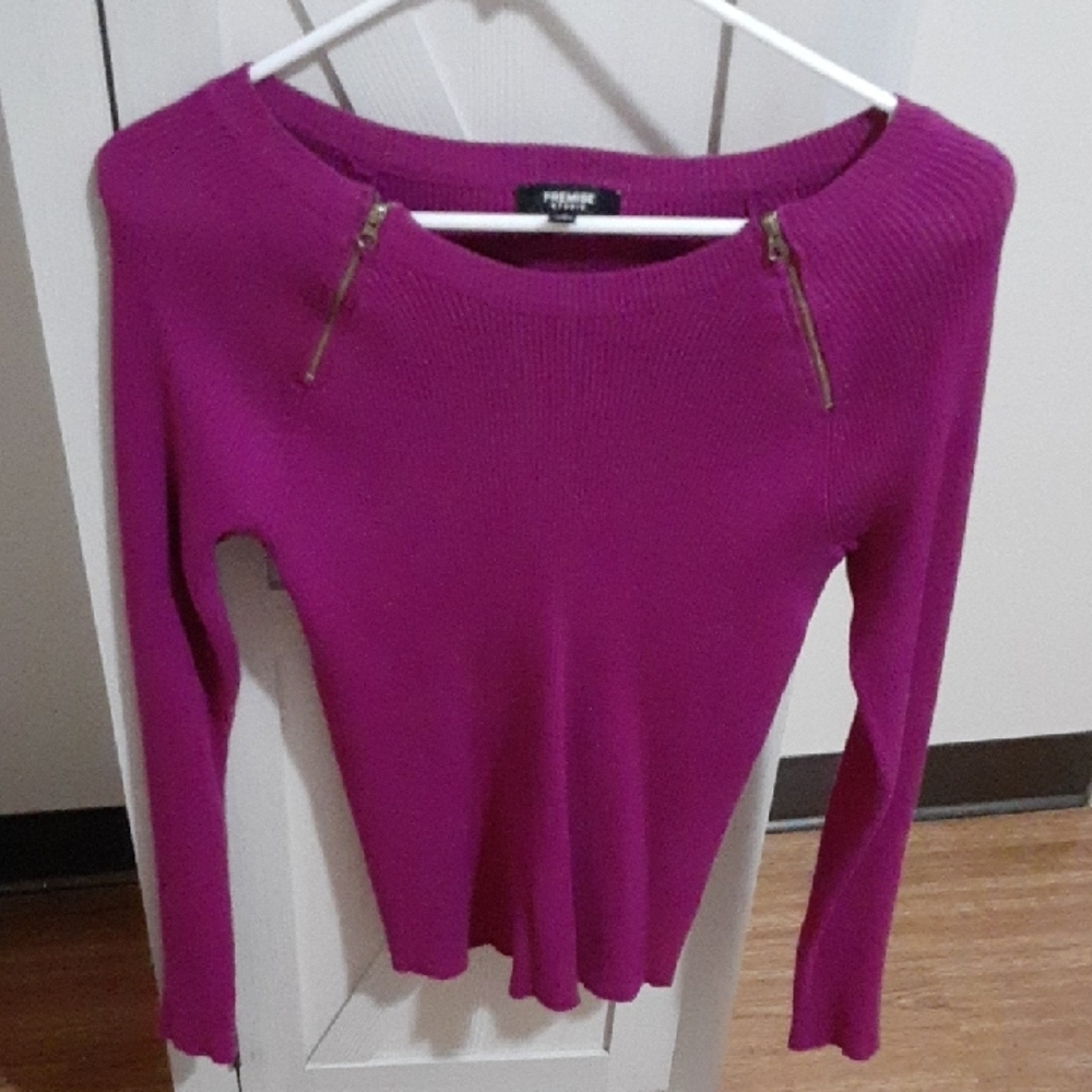 Fuschia Pink Sweater with Zipper Accents